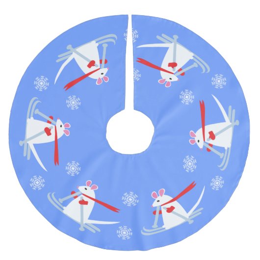 Weihnachts-Skihütte White Mice Skiers Polyester Weihnachtsbaumdecke (Vorderseite)