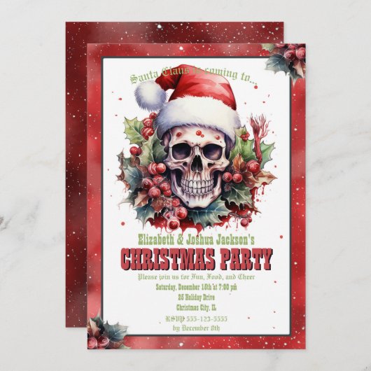Weihnachts-Skull-Farbe Einladung (Vorne/Hinten)