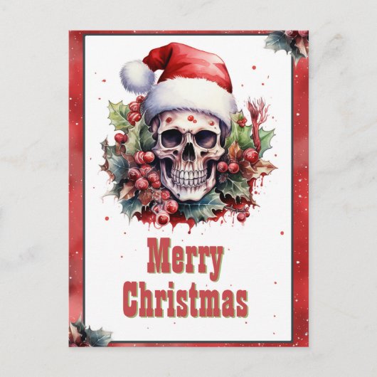 Weihnachts-Skull-Farbe Postkarte (Vorderseite)