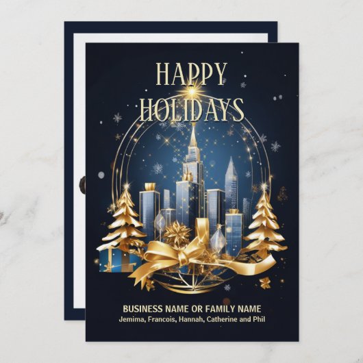 Weihnachts-Skyline-Weihnachtslogo Feiertagskarte (Vorne/Hinten)