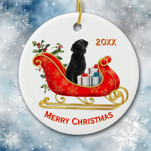 Weihnachts-Sleigh Black Labrador Retriever Dog Keramik Ornament