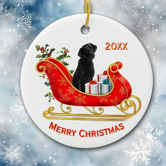 Weihnachts-Sleigh Black Labrador Retriever Dog Keramik Ornament