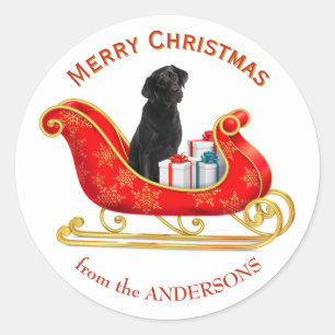 Weihnachts-Sleigh Black Labrador Retriever Dog Runder Aufkleber