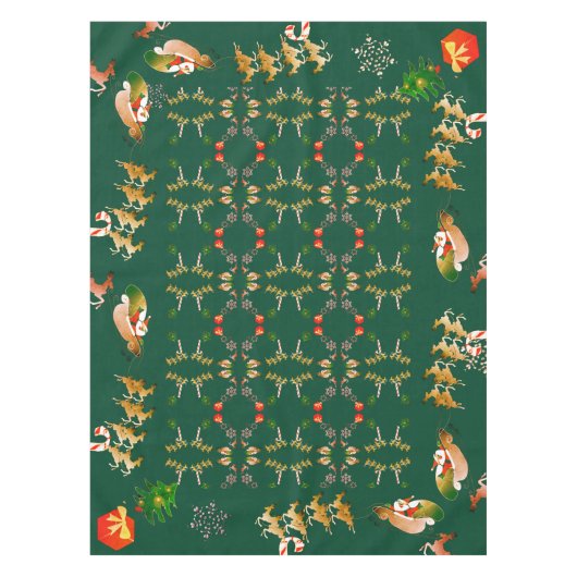 Weihnachts Sleigh Rentier Weihnachten Trendy Green Tischdecke (Vorderseite)