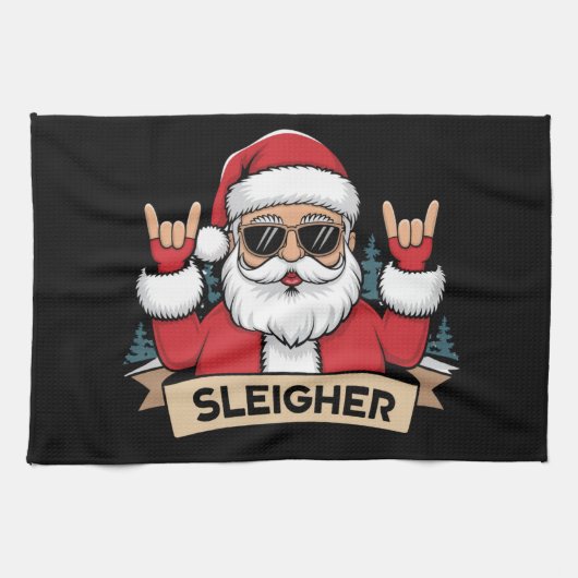 Weihnachts-Sleigher Santa Rock Xmas Rocker Geschirrtuch (Horizontal)