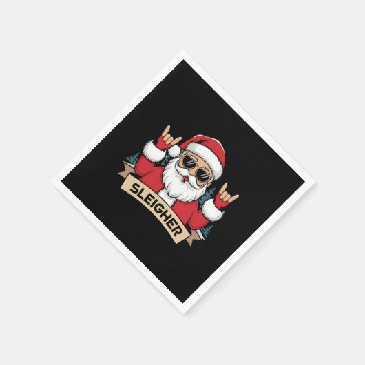 Weihnachts-Sleigher Santa Rock Xmas Rocker Serviette (Ecke)