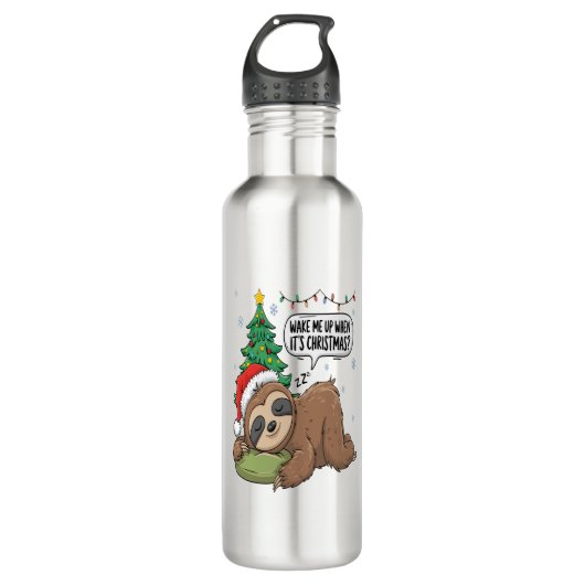 Weihnachts-Sloth Weckte Me Up Holiday Nickerchen Edelstahlflasche (Vorderseite)