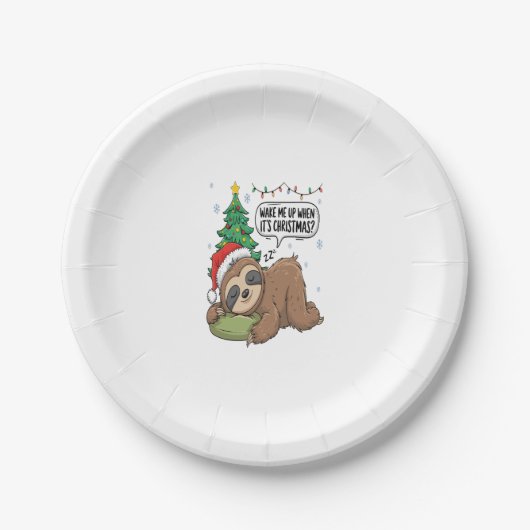 Weihnachts-Sloth Weckte Me Up Holiday Nickerchen Pappteller (Vorderseite)
