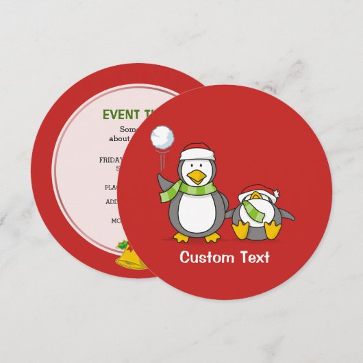 Weihnachts-Snowballpinguine Einladung (Vorne/Hinten)