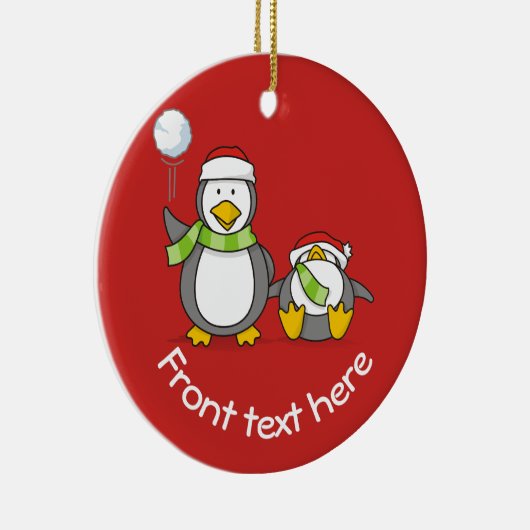 Weihnachts-Snowballpinguine Keramikornament (Rechts)