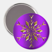 Weihnachts-Snowflake aus Gold zu Lila Weihnachten Magnet (Vorderseite/Rückseite)