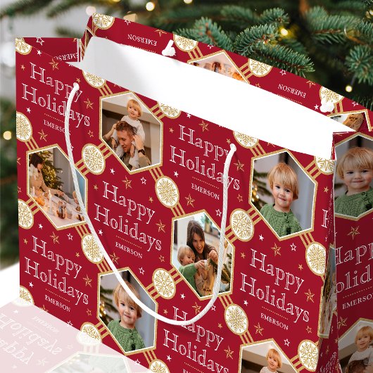 Weihnachts-Snowflake Foto Classic Deep Red Große Geschenktüte