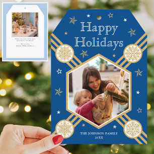 Weihnachts-Snowflake Foto Name Blue Flat Tag Feiertagskarte
