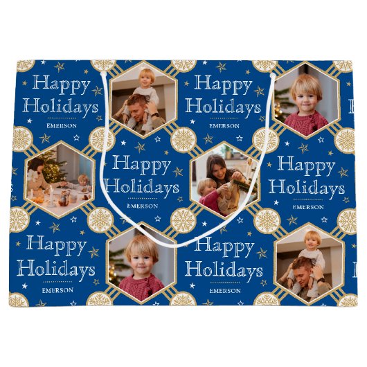 Weihnachts-Snowflake Foto Traditionelles Blau Große Geschenktüte (Vorderseite)