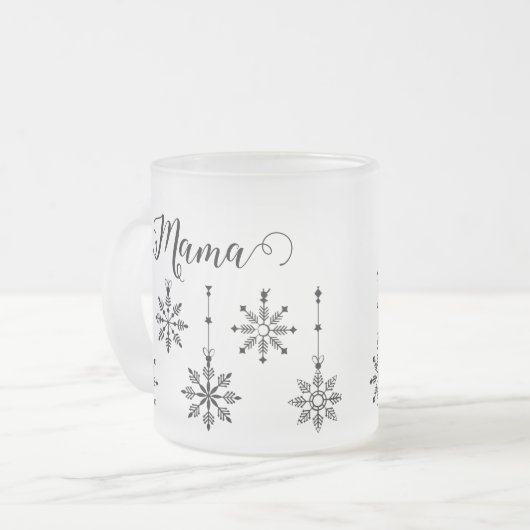 Weihnachts-Snowflake Mama - bearbeitbare Mattierte Mattglastasse (Vorderseite Links)