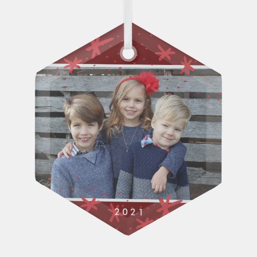 Weihnachts Snowflake Sternexplosion Foto Ornament Aus Glas (Vorderseite)