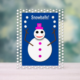Weihnachts-Snowlady Juggling Snowballs Funny Acrylschild