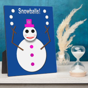 Weihnachts-Snowlady Juggling Snowballs Funny Fotoplatte