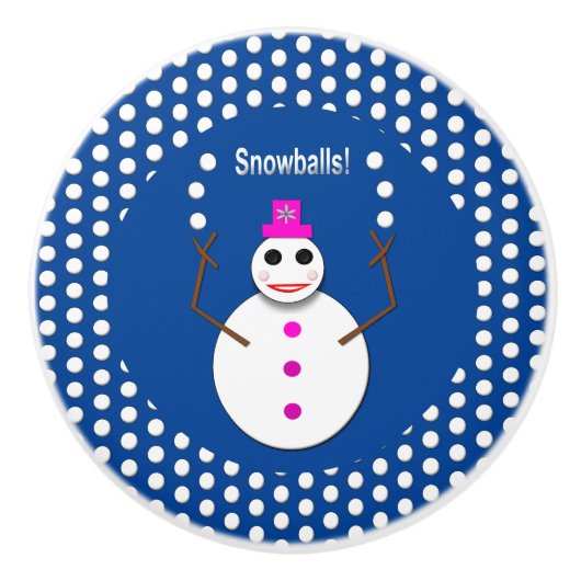 Weihnachts-Snowlady Juggling Snowballs Funny Keramikknauf (Vorderseite)