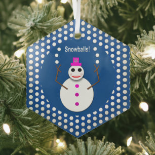 Weihnachts-Snowlady Juggling Snowballs Funny Ornament Aus Glas
