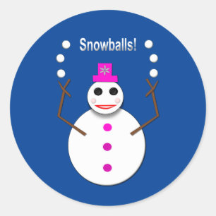 Weihnachts-Snowlady Juggling Snowballs Funny Runder Aufkleber