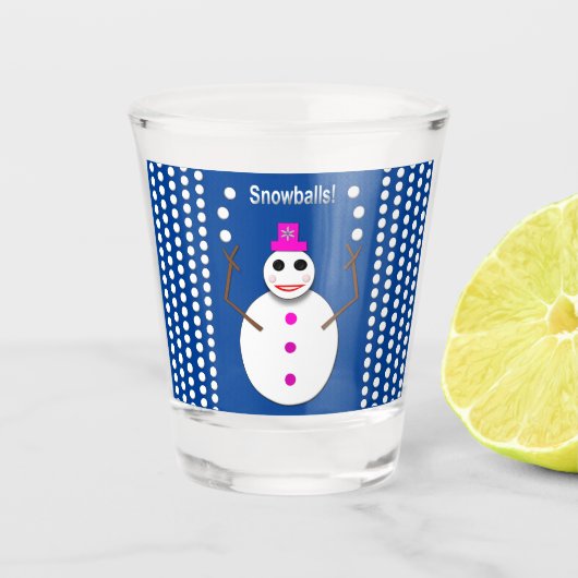 Weihnachts-Snowlady Juggling Snowballs Funny Schnapsglas (Vorderseite)