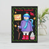Weihnachts-Snowman Black Party Einladung (Stehend Vorderseite)