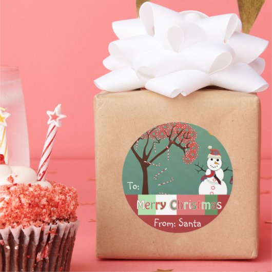 Weihnachts-Snowman Candy Cane Tree Geschenkartikel Runder Aufkleber (Party)
