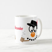 Weihnachts-Snowman-Cartoon-Gesicht mit Namen Kaffeetasse (VorderseiteRechts)