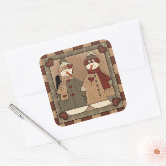 Weihnachts-Snowman-Cartoon Quadratischer Aufkleber (Umschlag)