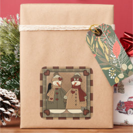 Weihnachts-Snowman-Cartoon Quadratischer Aufkleber