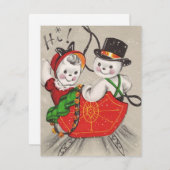 Weihnachts Snowman Couple in Sleigh Feiertagskarte (Vorne/Hinten)