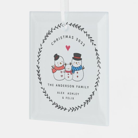 Weihnachts-Snowman-Familie von drei Ornament Aus Glas (Vorderseite links)