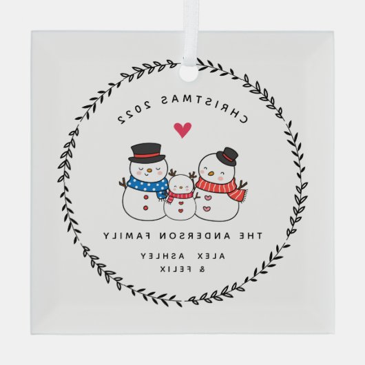 Weihnachts-Snowman-Familie von drei Ornament Aus Glas (Rückseite)