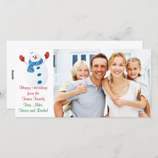 Weihnachts-Snowman-Familienfotokarte Feiertagskarte (Vorne/Hinten)