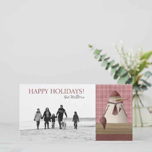 Weihnachts-Snowman-Fotokarten Feiertagskarte (Stehend Vorderseite)