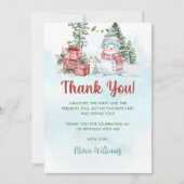 Weihnachts-Snowman-Geburtstagsparty Dankeskarte (Vorderseite)