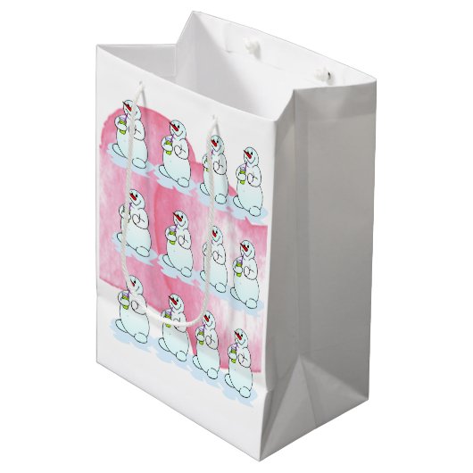Weihnachts-Snowman-Geschenktaschen Mittlere Geschenktüte (Vorderseite Schrägansicht)