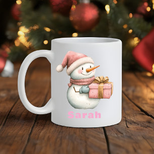 Weihnachts-Snowman-Holding-Individuelle Name Kaffeetasse