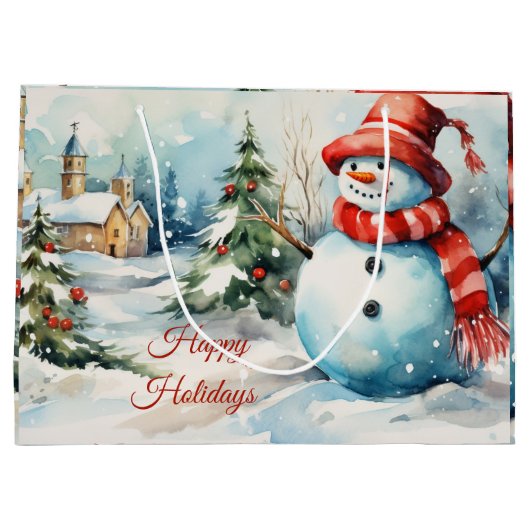 Weihnachts-Snowman-Illustration Große Geschenktüte (Rückseite)