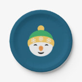 Weihnachts-Snowman in Green Hat on Blue Pappteller (Vorderseite)