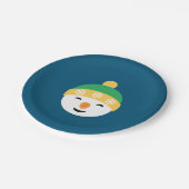 Weihnachts-Snowman in Green Hat on Blue Pappteller (Schrägansicht)