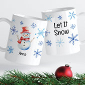 Weihnachts-Snowman lässt es Schnee Blue Schneefloc Kaffeetasse
