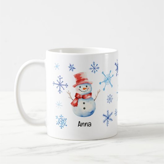 Weihnachts-Snowman lässt es Schnee Blue Schneefloc Kaffeetasse (Links)