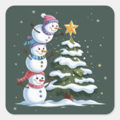 Weihnachts-Snowman Lover Tree Xmas Winter Party Quadratischer Aufkleber (Vorderseite)