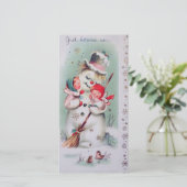 Weihnachts-Snowman mit Angeln Feiertagskarte (Stehend Vorderseite)