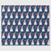 Weihnachts-Snowman mit Bird auf Blue Geschenkpapier (Flach)