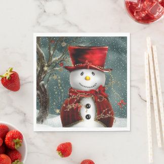 Weihnachts Snowman Red Hat & Jacket Snow Serviette