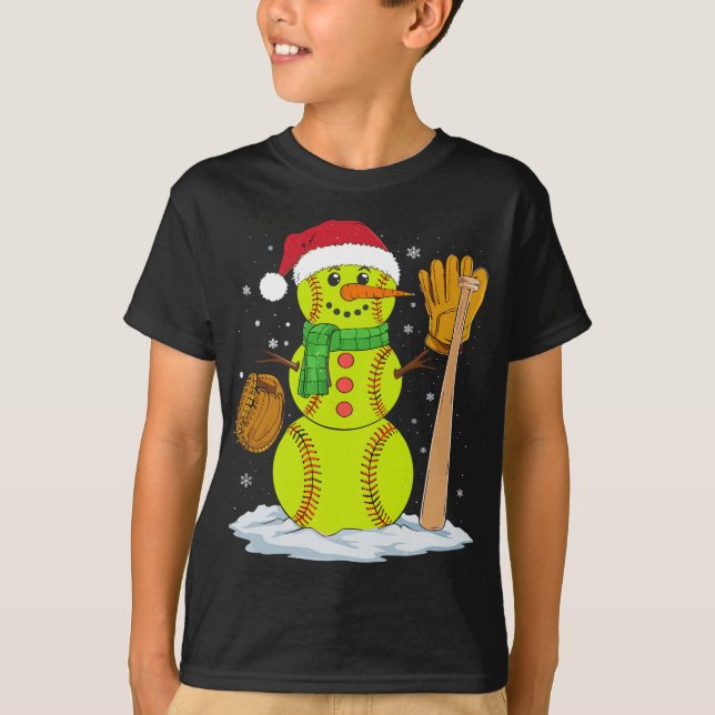 Weihnachts-Snowman Softball Pitcher Boys Kinder Te T-Shirt (Vorderseite)