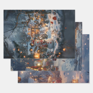 Weihnachts-Snowmen-Dorf Decoupage Geschenkpapier Set